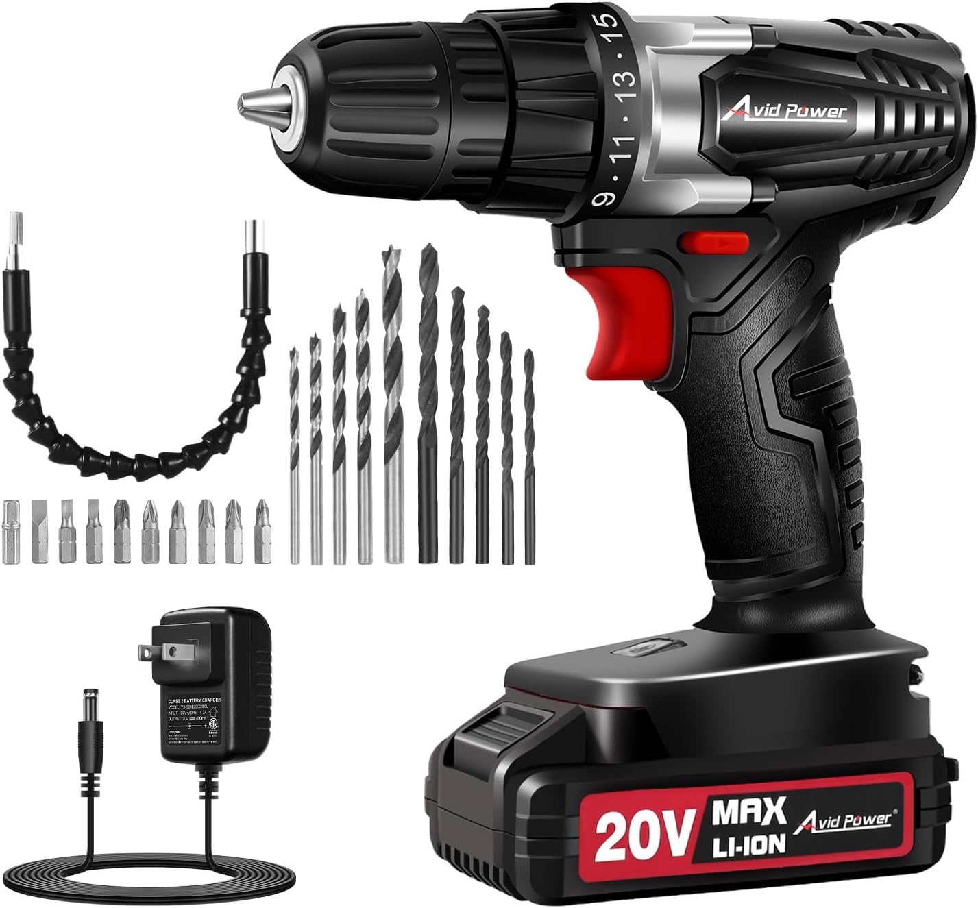 AVID POWER 20V Cordless Electric Drill Set 3/8-inch Power Driver Kit for DIY